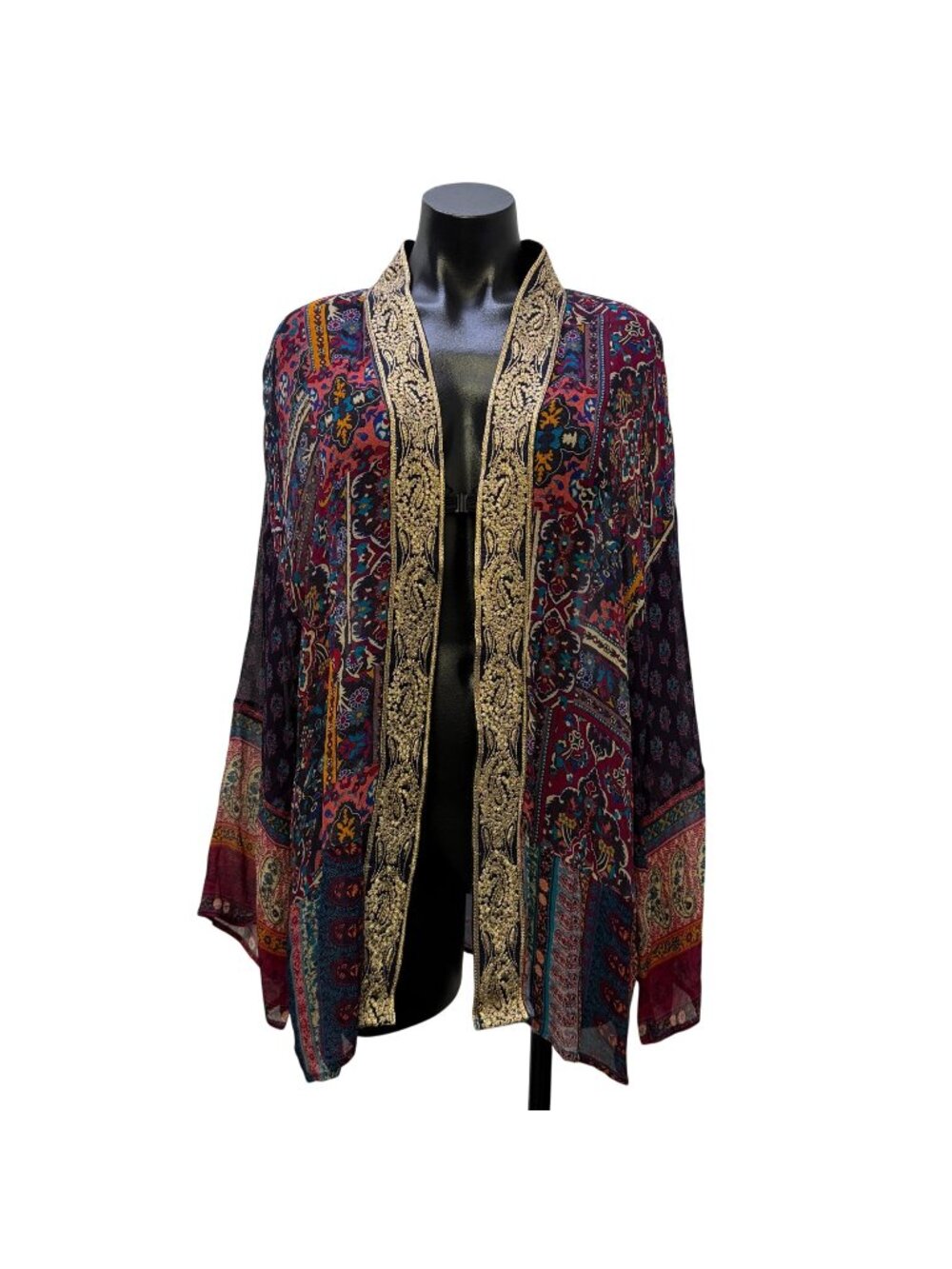 NWT Soft Surroundings Embroidered Multicolor Boho Open Cardigan L